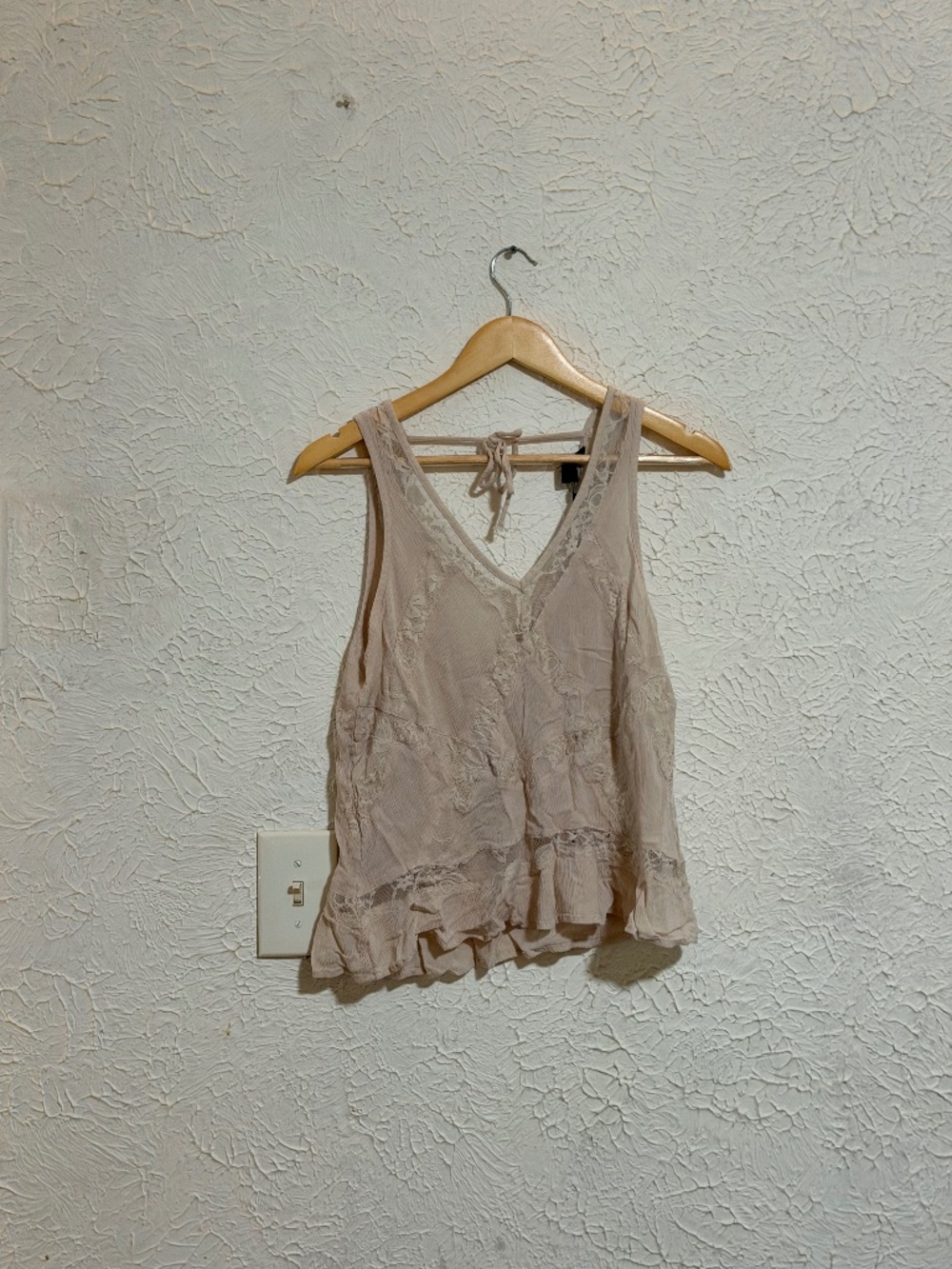 American Eagle Lace V Neck Tank Top Cream Boho Size Small